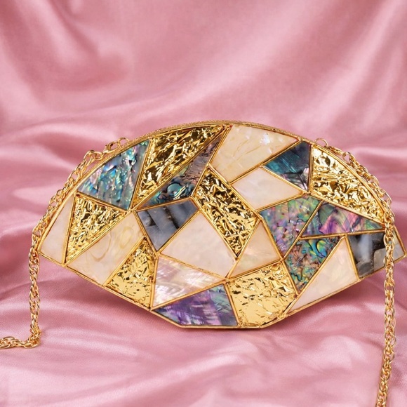 Elegant Gold and Blue Mosaic Clutch